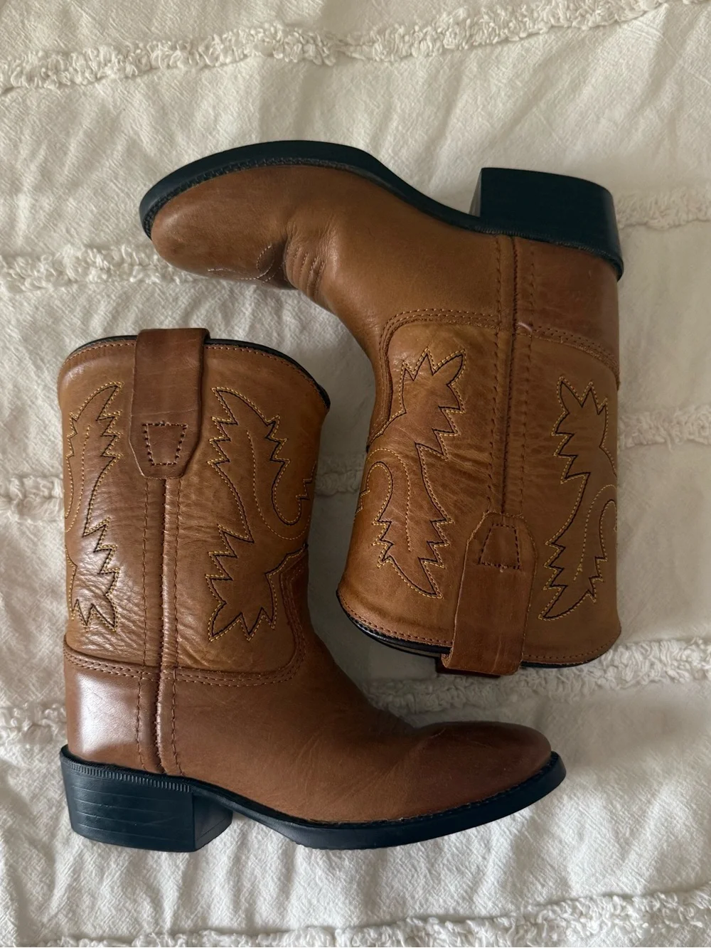 Old West Tan Leather Western Boots - 7T